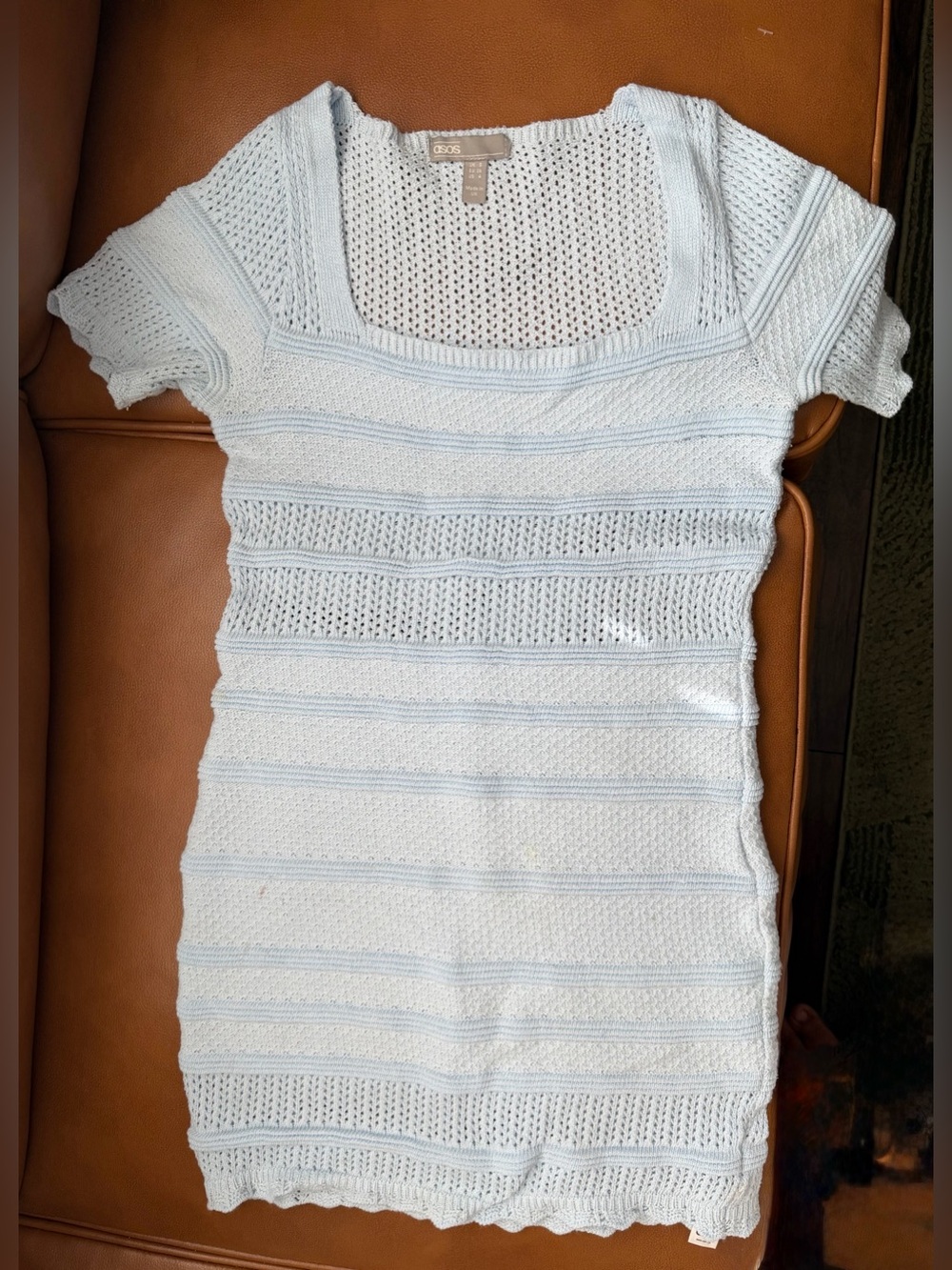 ASOS Pale Blue Open-Knit Scoop Neck Tunic Top